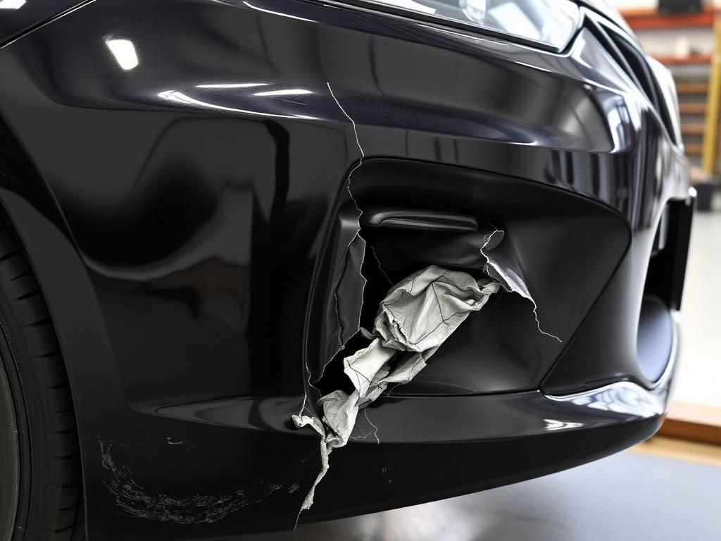 Black car bumper before repair